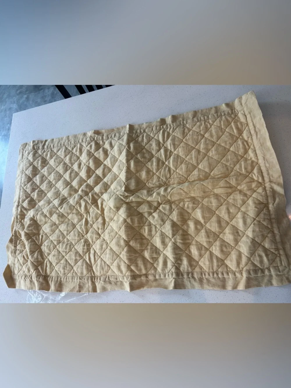 Pottery Barn Belgian Flax Linen Diamond Quilted Shams KING Daffodil 1